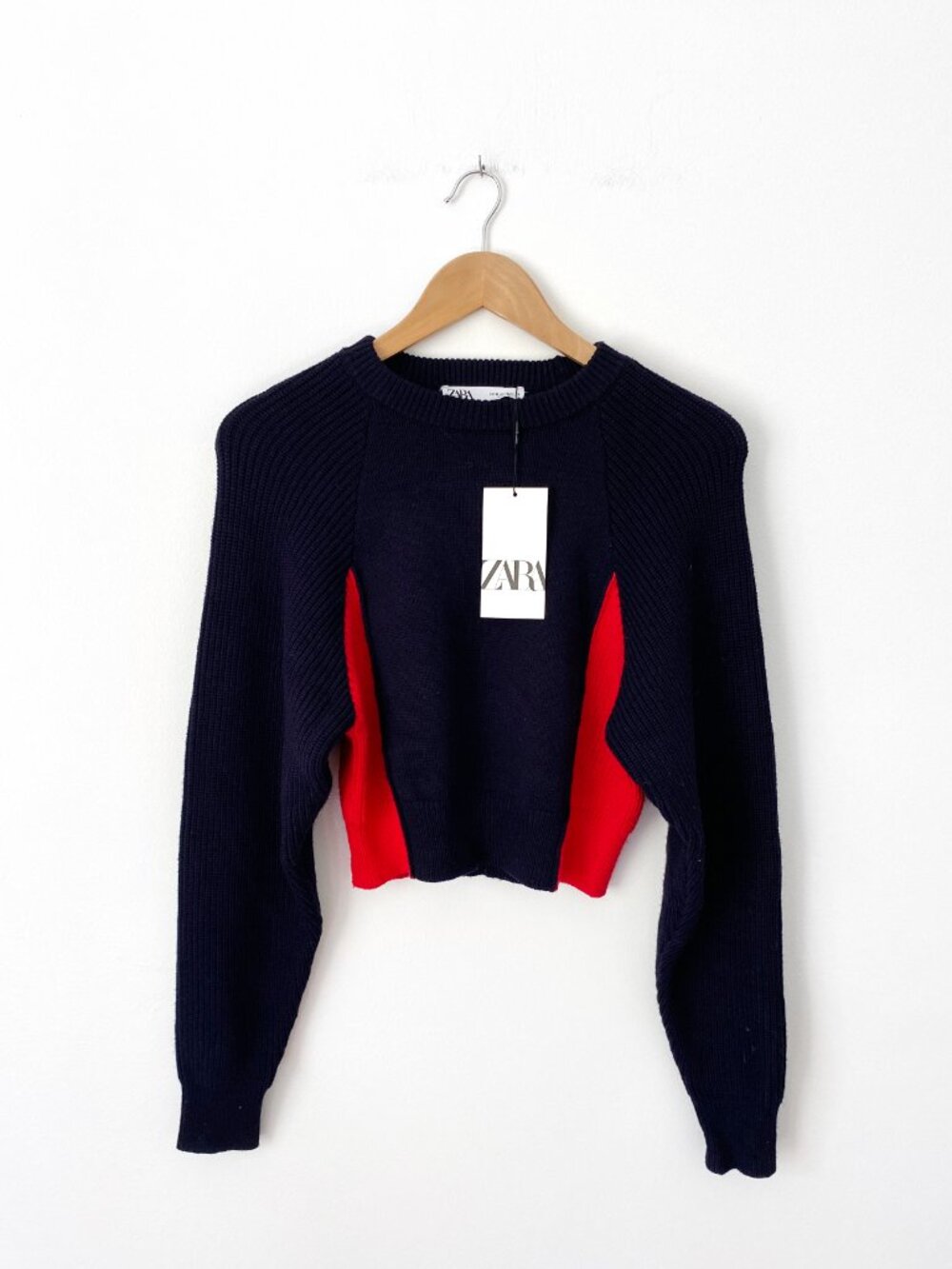 NWT Zara, Pocket Polo Sweater, Navy and Red, M